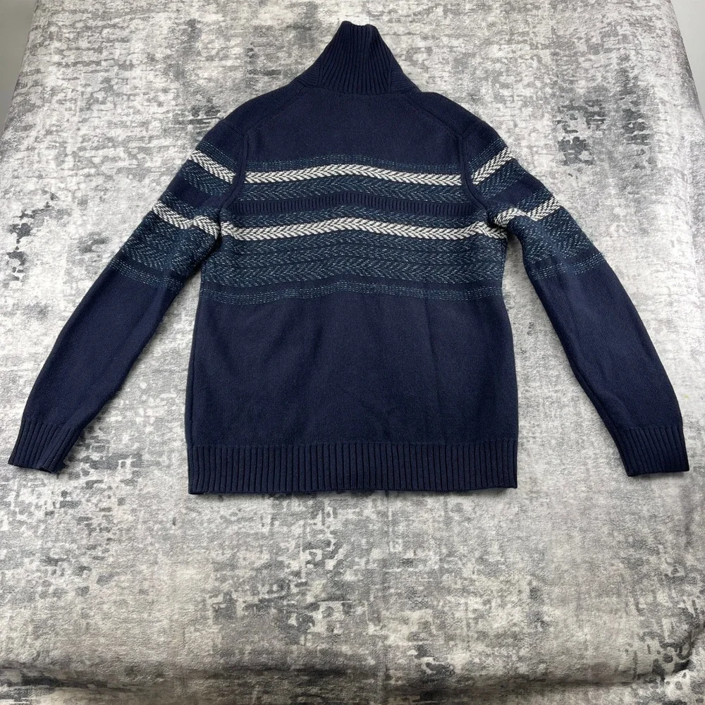 Banana Republic Men XL Cardigan Striped Blue Shawl Collar Wool Blend Herringbone